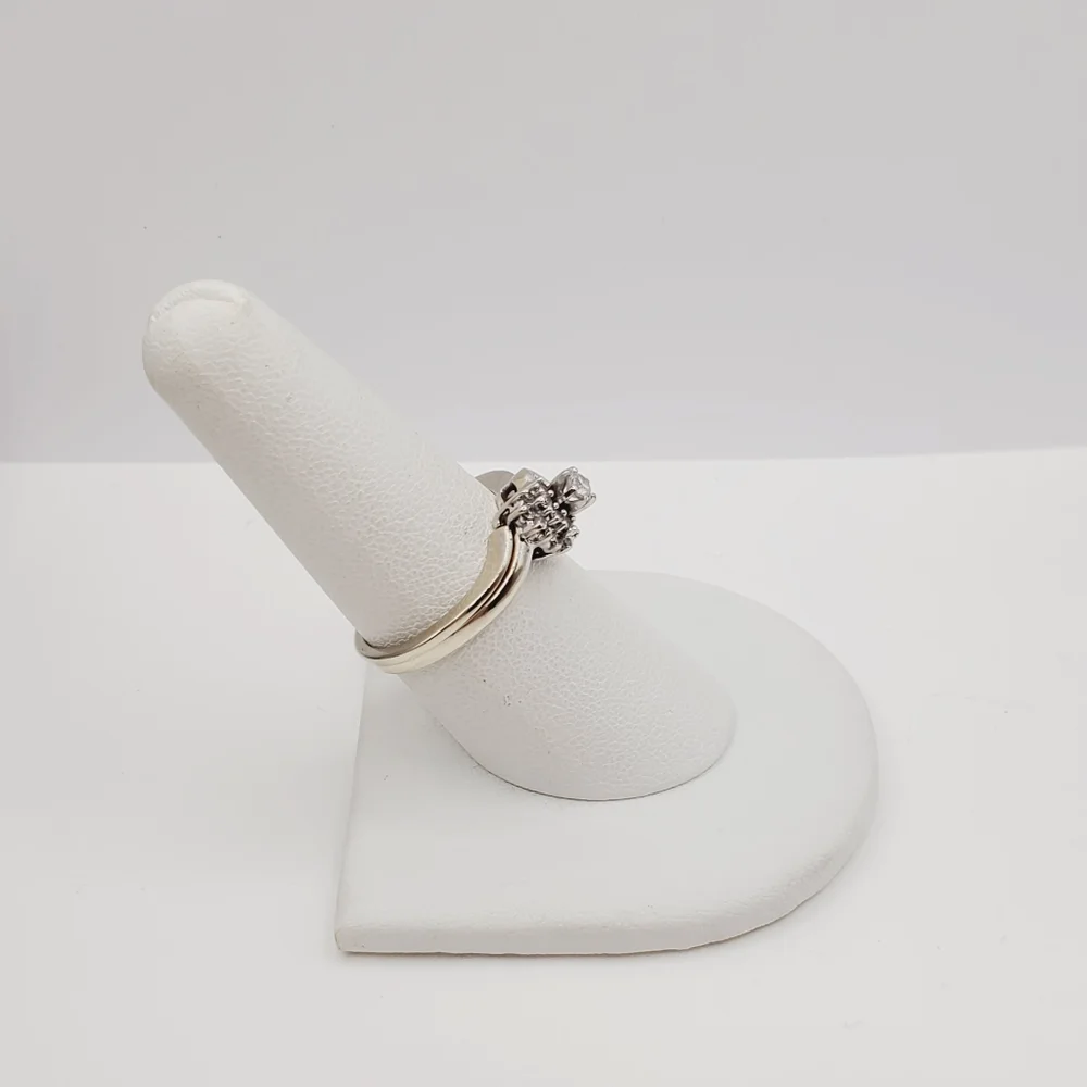 10k Solid White Gold Genuine Round & Baguette Diamond Heart Wedding Ring Set